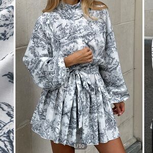 Ink Painting Print Tie Up A-Line Dress